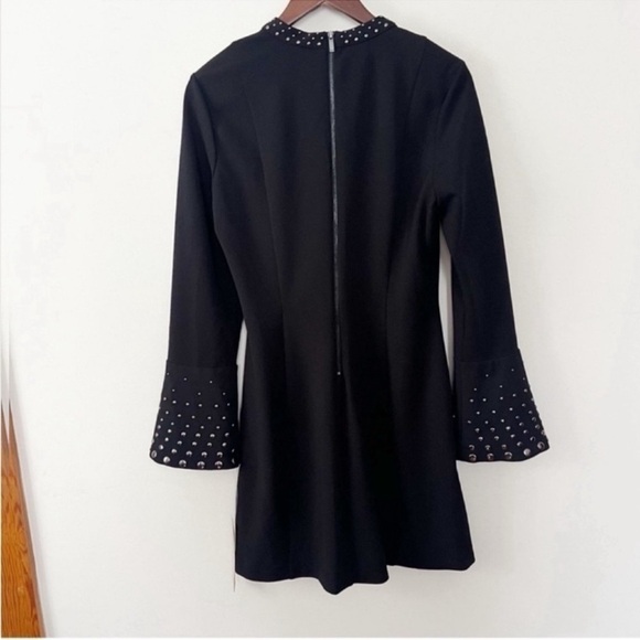 RACHEL Rachel Roy Black Deep V-Neck Embellished Bell Sleeve Dress Size 10 NEW - Picture 9 of 13